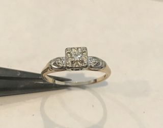 Vintage 14k Gold Diamond Wedding Engagement Ring Size 7 Heart Sides 2