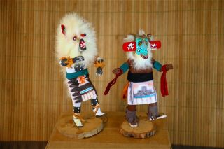 Vintage Pair 2 Hopi Kachina Handmade Doll Figure Signed - S.  S.  & P.  J.  7 "