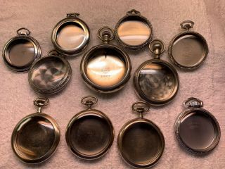 Large Group Of 11 Complete Pocket Watch Cases - 8 - 18 Sizes