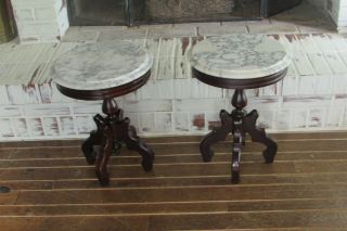2 Vintage Mahogany Victorian Side Tables With Marble Top 1893b