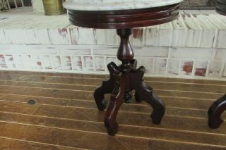 2 Vintage Mahogany Victorian Side Tables with Marble Top 1893B 3