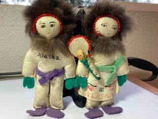 Vintage Alaska Eskimo Indian Hand Crafted Leather Fur Souvenir Doll Figure
