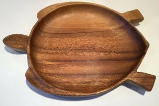 Hand Carved Wood Sea Turtle Bowl Made Fiji Polynesian Art Hawaii Decor Vintage