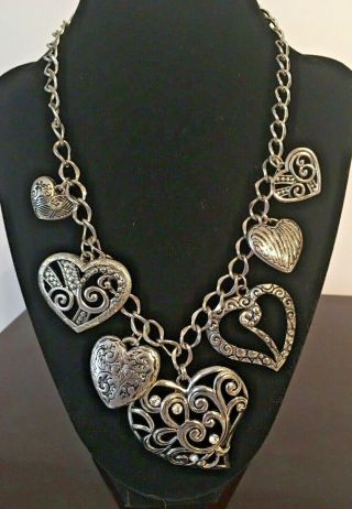 Vintage 7 Hearts Silver Color Chain Necklace Jewelry
