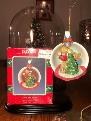Vtg Enesco Christmas Tree Mouse Ornament Deck The Halls Cozy Cup Series