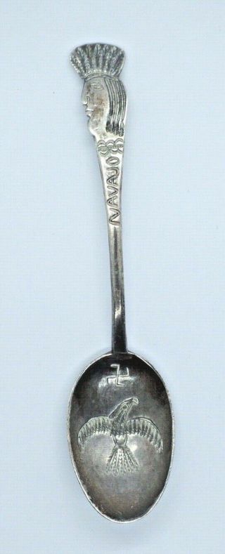 Antique Sterling Silver Navajo Indian Chief And Eagle Native American Spoon.