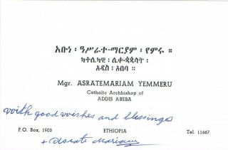 Archbishop Asrate Mariam Yemmeru 1904 - 90 Autograph Signed 2.  5 " X4 " Business Card