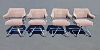 Four Vintage Mid Century Modern Chrome Arm Chairs By Howell Milo Baughman Style