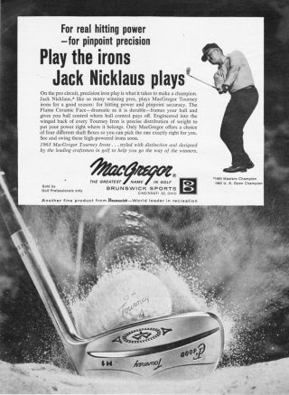 1963 Masters Champion Jack Nicklaus Photo Macgregor Golf Irons Vintage Print Ad