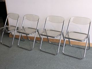 Mid Century Modern Set Of 4 Italian Italy Folding Chrome And Acrylic Chairs