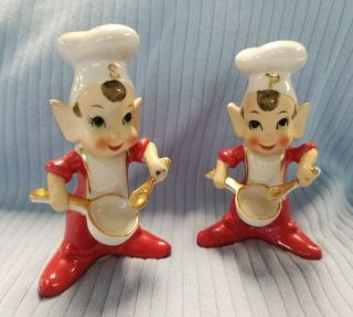 Cute Vintage Tall 4 " Pixie Elf Chefs Cooks Salt And Pepper Shakers Japan 1950s
