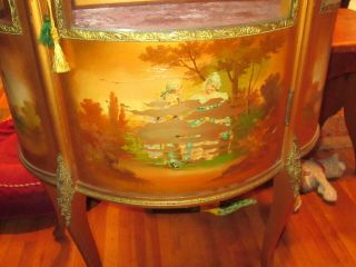 Antique Vernis Martin Gold French Style Hand Painted Bow Front Curio Cabinet 3