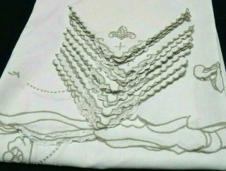 Madeira Embroidery Banquet Tablecloth 103 ",  12 Napkins 19 " Valenciennes Lace Vtg