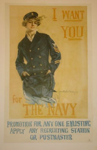 I Want You Navy Poster Linen First World War I Ww1 Wwi 1918 Hc Christy