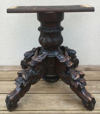 Big Antique French Table Base 19th Century Oak Henri Ii Style Wolves Woodwork