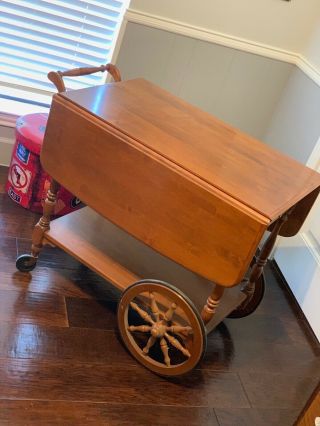 Ethan Allen Heirloom Nutmeg Maple Drop - Leaf Tea Cart Serving Wagon