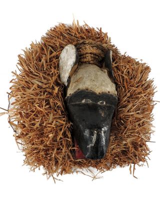 Baule Mask Monkey With Raffia Ivory Coast Africa