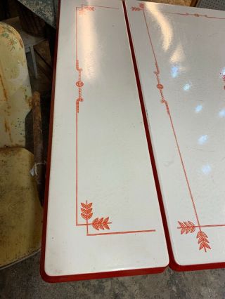 Vintage Enamel Top Kitchen Table 40’s White with Red Floral Border 2
