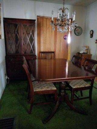 Antique Dining Room Table,  6 Chairs And Hutch - Duncan Phyfe