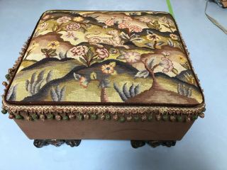 Vintage Needlepoint Tapestry Ottoman Cocktail Table