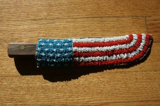 Great Old Native American Flag Sheath and Trade Knife Plains Indian Beaded Hide 3