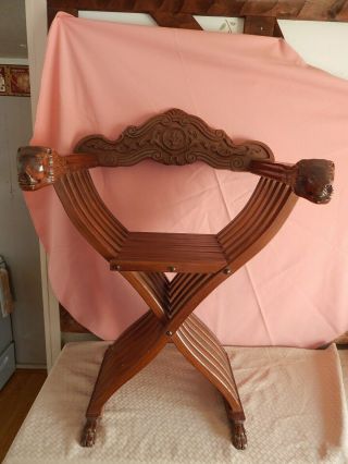 Antique Savonarola Folding Throne Chair X Chair Lion
