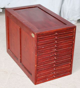 Antique Small Oak 12 Drawer Desk Top File Cabinet