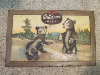 Gettelman Milwaukee Beer Embossed Sign Bar Liquor Store Vintage Old Bear Cubs