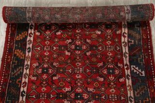 Vintage Geometric Hamadan Oriental Runner Rug Wool Hand - Knotted Palace Size 4x13 3