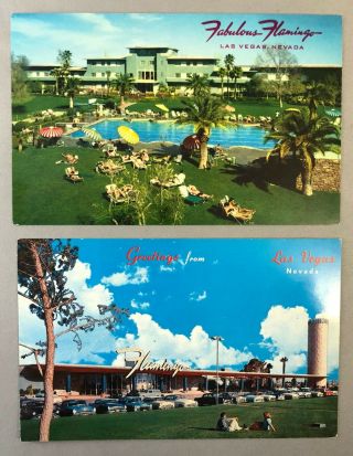 2 C 1960 Fabulous Flamingo Hotel Las Vegas Nevada Postcard Vintage