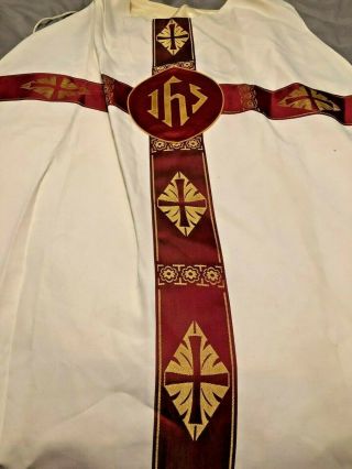 Vintage Catholic Priests Iovry Red & Gold Fiddleback Chasuble