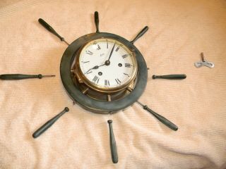 Vintage Schatz 8 Day Ship’s Bell Clock.  Keeps time. 3