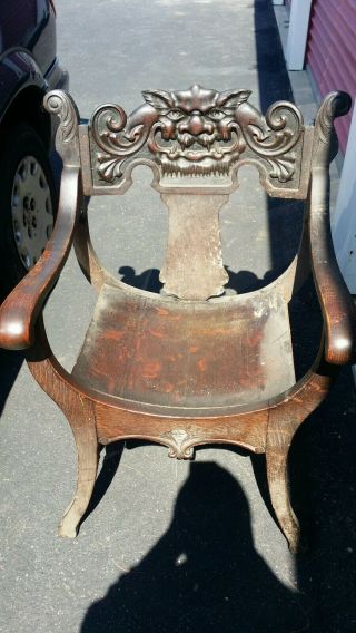 Antique Highly Carved Oak Chair With Arms