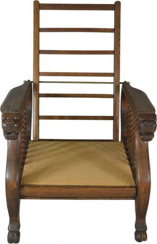 17666 Oak Claw Foot Lion Head Morris Chair
