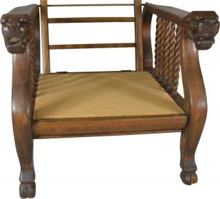 17666 Oak Claw Foot Lion Head Morris Chair 3