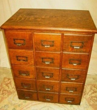 Antique C.  1900s 15 Drawer Tiger Oak Library File Cabinet The Wabash Cabinet Co.