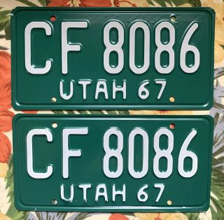 Vintage Pair 1967 67 Utah Ut License Plates Cf 8086