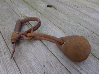 Antique Iron Ball With Leg Shackles With Padlock,  One Key Very Rare.