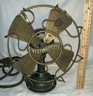 Antique Westinghouse Electric Fan 8 Inch Brass Blades Cage Style 98926 Vintage