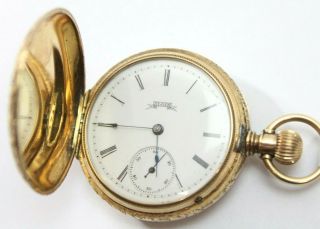Antique Elgin 14k Gold Hunter Case Pocket Watch: 37mm,  Dated 1887