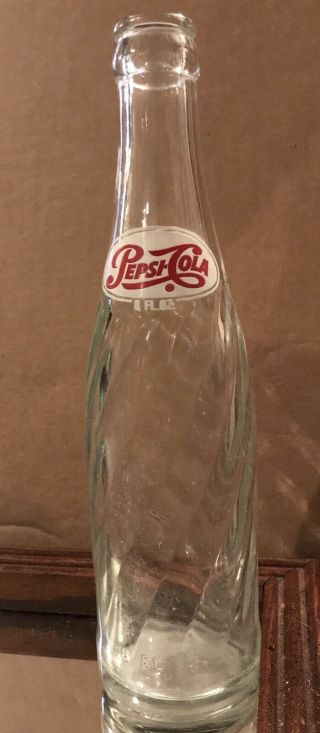 Vintage 1960 Pepsi Cola Old 8 Oz Clear Swirl Glass Soda Pop Bottle