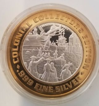 1995 Foxwoods Resort Colonial Collector Ed.  Boston Tea Party Silver Coin