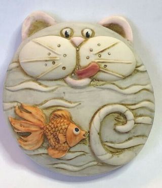 Harmony Kingdom Art Neil Eyre Designs Fat Cat Kitty Kitten Gold Fish Magnet