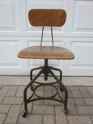Uhl Toledo Drafting Stool Chair Steam Punk Industrial Wood Steel Antique Vintage