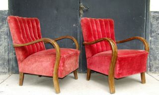 Art Deco Cloud Back Armchairs,  Club Cocktail Chairs.  Antique Vintage Halabala.