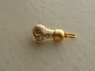 Vintage 14k Gold & Glass Bottle Charm Pendant With Gold Flakes Inside