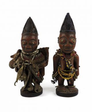 Yoruba Ibeji Twin Figures Nigeria African Art Was $450.  00