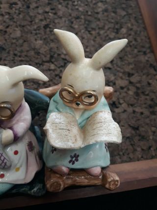 Vintage Salt & Pepper Shakers Bunny Rabbits In Rocking Chair 3