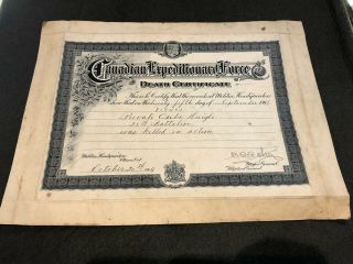 Wwi Cef Canada Death Certificate Canadian Expeditionary Force 25th Battalion