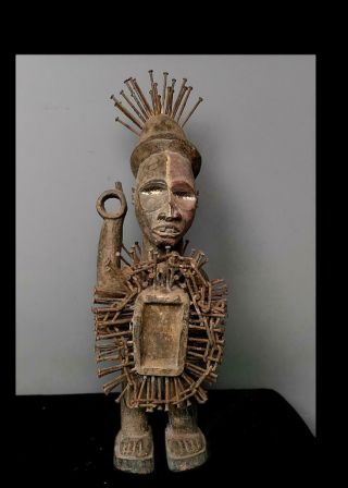 Old Tribal Large Bakongo Nail Fetish Figure - Congo Bn 30